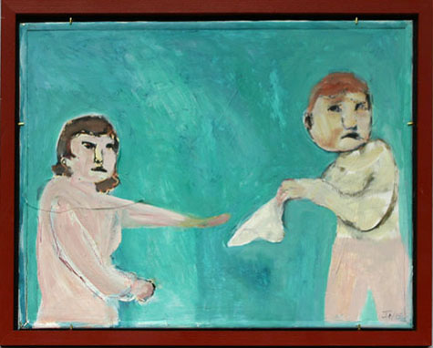 Jim Bloom | Paintings | JB0303 | Handkerchief | Acrylic, Mixed media on found frame with glass at the Outsider Folk Art Gallery