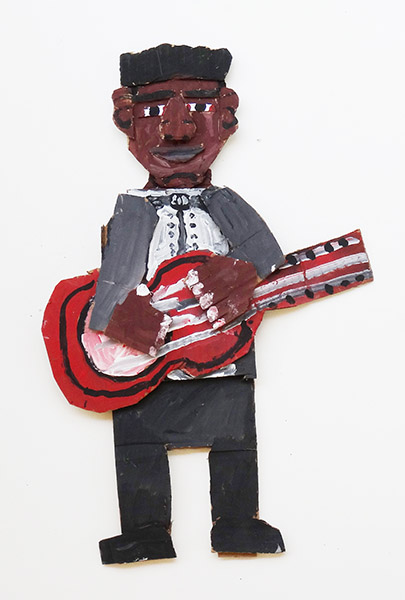 Brent Brown | BRB015 | Blues Man | Cardboard, Mixed Media, 13 x 20 x 1 in. (38.1 x 25.4 x 10.2 cm) at the Outsider Folk Art Gallery
