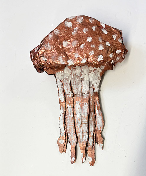 Brent Brown | BRB1001 | Golden Jellyfish, 2023 | Cardboard, Mixed Media | 12 x 19 x 6 in. at the Outsider Folk Art Gallery