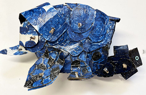 Brent Brown | BRB1002 | Blue Turtle, 2023 | Cardboard, Mixed Media | 26 x 16 x 12 in. at the Outsider Folk Art Gallery