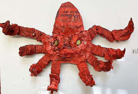 Brent Brown | BRB1007 | Willy the Octopus, 2023  | Cardboard, Mixed Media | 29 x 22 x 5 in. at the Outsider Folk Art Gallery