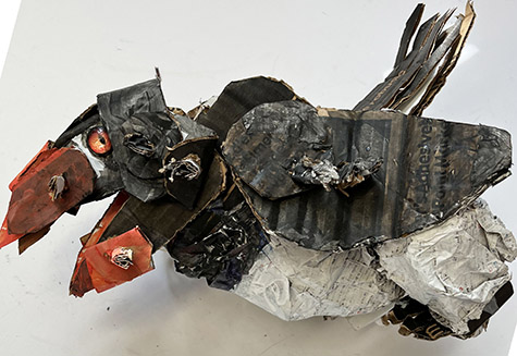 Brent Brown | BRB1008 | Parrot, 2023 | Cardboard, Mixed Media | 11 x 11 x 11 in. at the Outsider Folk Art Gallery