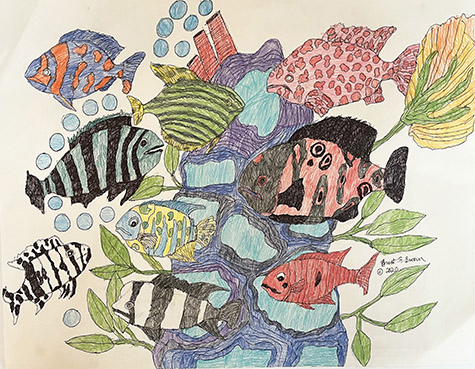 Brent Brown | BRB1012 | Fish Bonanza, 2020 | 28 x 22 in. at the Outsider Folk Art Gallery