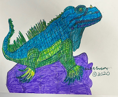 Brent Brown | BRB1040 | Galapagos Iguana, 2023 | 18 x 12 in. at the Outsider Folk Art Gallery