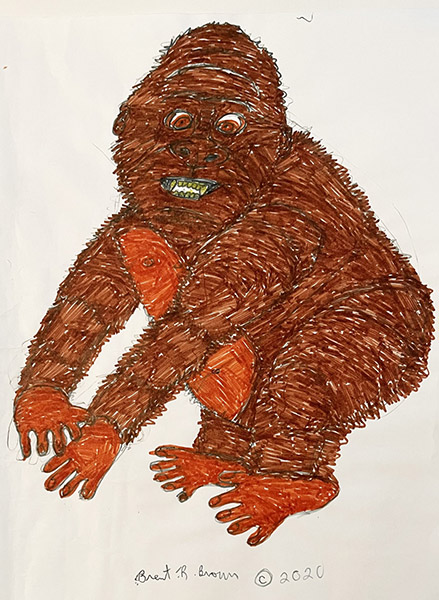 Brent Brown | BRB1074 | Brown Ape | 12 x 18 in. at the Outsider Folk Art Gallery