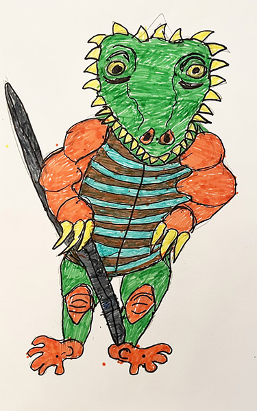 Brent Brown | BRB1089 | Lizard Man | 11 x 14 in. in at the Outsider Folk Art Gallery