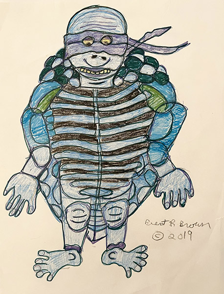 Brent Brown | BRB1094 | Jet the Blue Ninja Turtle | 11 x 14 in. in at the Outsider Folk Art Gallery