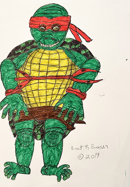 Brent Brown | BRB1096 | Mickey the Ninja Turtle | 11 x 14 in. in at the Outsider Folk Art Gallery