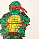 Brent Brown BRB1096 | Mickey the Ninja Turtle - Bright Green with yellow and red at the Outsider Folk Art Gallery