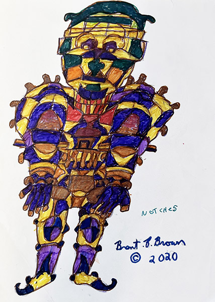 Brent Brown | BRB1108 | Rocketman - purple and gold  | Drawing | 9 x 12 in. at the Outsider Folk Art Gallery