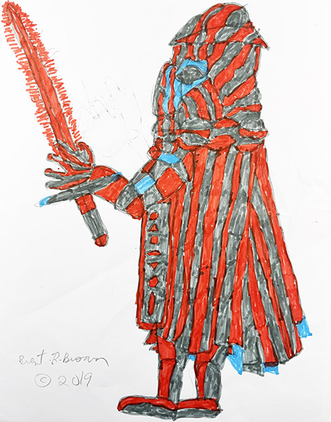Brent Brown | BRB1120 | Red Vader with light sabre | Drawing | 8 1/2 x 11 in.  at the Outsider Folk Art Gallery