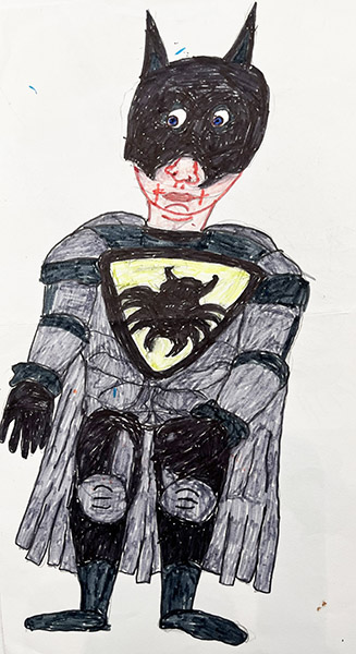 Brent Brown | Batman, side 1 - Yodas fighting (Star Wars), side 2 | Drawing | 12 x 9 in. at the Outsider Folk Art Gallery