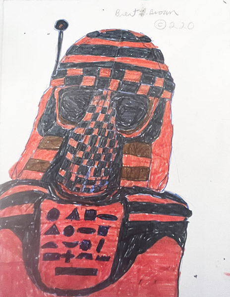Brent Brown | BRB1142 | Electro the Bounty Hunter in Yabba's Palace (Star Wars)  | Drawing | 9 x 12 in.  at the Outsider Folk Art Gallery
