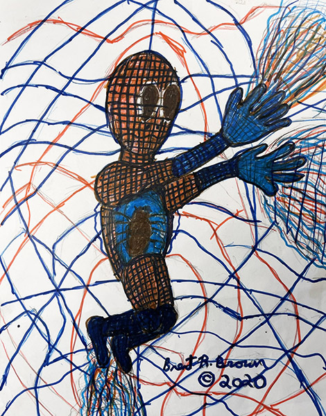 Brent Brown | BRB1147 | Spiderman in web | 8 1/2 x 11 in. at the Outsider Folk Art Gallery