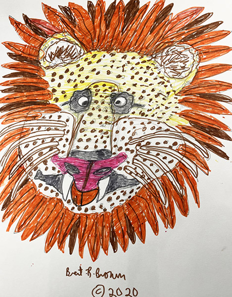 Brent Brown | BRB1149 | Lion orange-yellow | 9 x 12 in. at the Outsider Folk Art Gallery