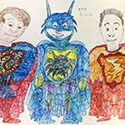 Brent Brown BRB1184 | Side 1 - Batman, Superman, Flash, Side 2 - Yoda fighting (Star Wars) at the Outsider Folk Art Gallery