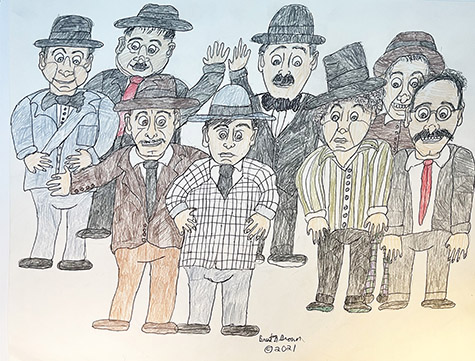 Brent Brown | BRB1192 | Laurel and Hardy, etc. | 28 x 22 in. at the Outsider Folk Art Gallery