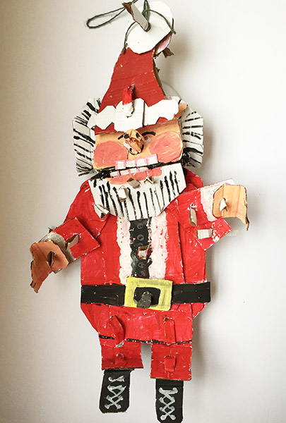 Brent Brown | BRB163 | Santa, 2015 | Cardboard, Mixed Media, 10 x 16 x 29 x 5 in. (40.6 x 73.7 x 12.7cm) at the Outsider Folk Art Gallery