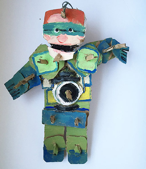 Brent Brown | BRB201 | Green Lantern, 2016 | Cardboard, Mixed Media, 20 x 25 x 8 in. (50.8 x 63.5 x 20.3 cm) price $80 at the Outsider Folk Art Gallery