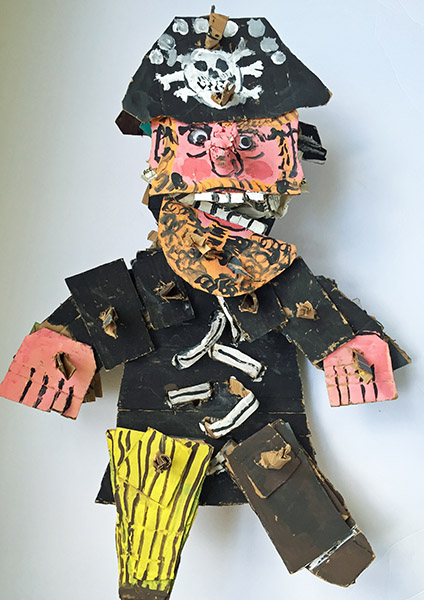 Brent Brown | BRB219 | Red Beard the Pirate, 2016 | Cardboard, Mixed Media, 18 x 30 x 7 in. (45.7 x 76.2 x 17.8 cm) at the Outsider Folk Art Gallery