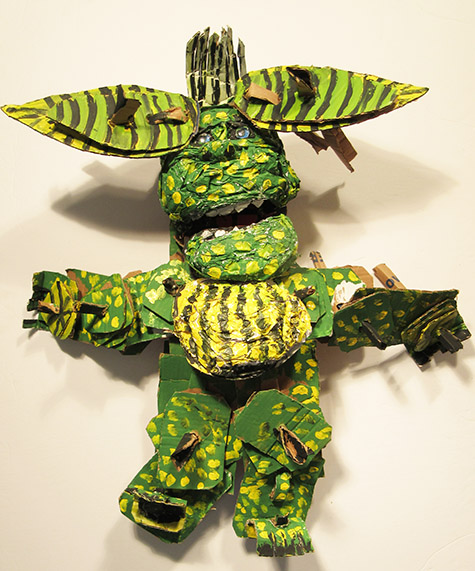 Brent Brown | BRB286 | Singing Grem | Cardboard, Mixed Media, 25 x 29 x 8 in. (63.5 x 73.7 x 20.3 cm) at the Outsider Folk Art Gallery