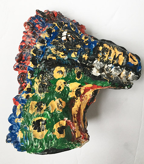 Brent Brown | BRB297 | Colorful Dinosaur, 2017 | Painted Clay, 3 x 6 x 6 in. (7.6 x 15.2 x 15.2 cm) at the Outsider Folk Art Gallery