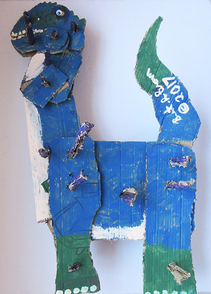 Brent Brown | BRB304 | Brontosaurus Blue, 2017 | Cardboard, Mixed Media | 24 x 35 x 8 in. (61 x 88.9 x 20.3 cm) at the Outsider Folk Art Gallery
