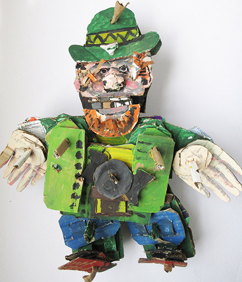 Brent Brown | BRB307 | John the Leprechaun, 2017 | Cardboard, Mixed Media | 22 x 23 x 7 in. (55.9 x 58.4 x 17.8 cm) at the Outsider Folk Art Gallery