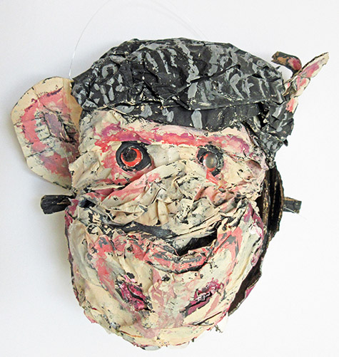 Brent Brown | BRB424 | Zeus the Ape, 2017  | Cardboard, Mixed Media | 15 x 14 x 10 in. (38.1 x 35.6 x 25.4 cm) at the Outsider Folk Art Gallery