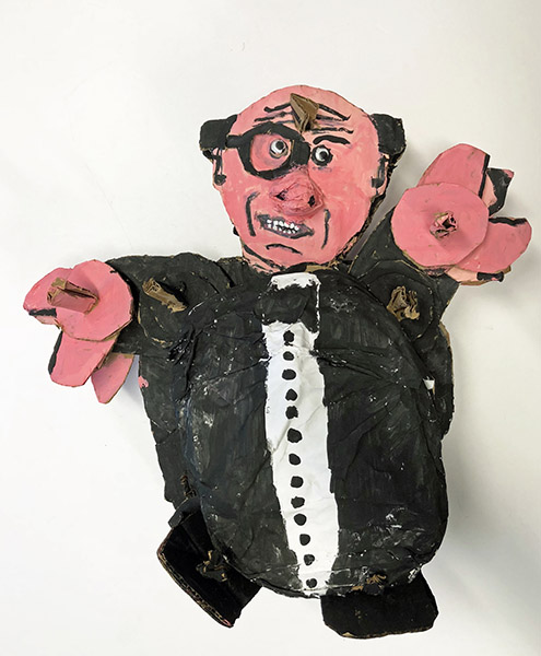 Brent Brown | BRB477 | The Penguin (Batman), 2018 | Cardboard, Mixed Media | 21 x 20 x 7 in. at the Outsider Folk Art Gallery