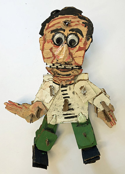 Brent Brown | BRB485 | Billy, 2018   | 
	 Cardboard, Mixed Media, on Canvas | 26 x 20 x 8 in.  at the Outsider Folk Art Gallery