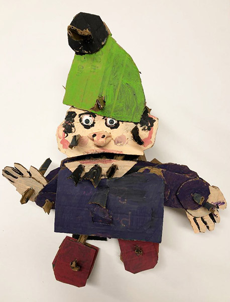 Brent Brown | BRB540 | Jerry the Gnome, 2018 | 
	 Cardboard, Mixed Media | 20 x 20 x 8 in. at the Outsider Folk Art Gallery