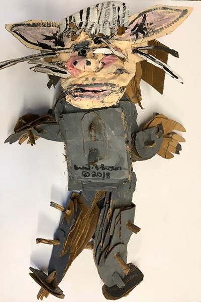 Brent Brown | BRB557 | Gelly The Gelfling (Dark Crystal), 2019   | 
	 Cardboard, Mixed Media | 28 x 36 x 10 in. at the Outsider Folk Art Gallery