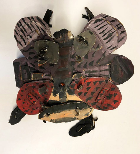 Brent Brown | BRB562 | Lulu the Lantern Fly, 2019  | 
	 Cardboard, Mixed Media | 18 x 14 x 7 in.  at the Outsider Folk Art Gallery