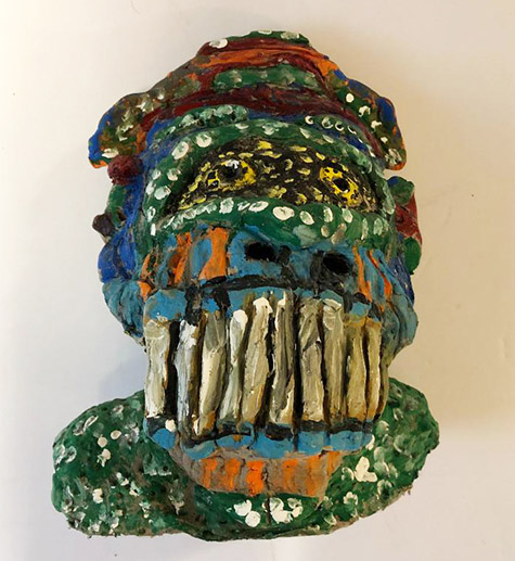 Brent Brown | BRB569 | Toothy Man, 2018  | 
	 Painted Clay | 6 x 6 x 3 in. at the Outsider Folk Art Gallery