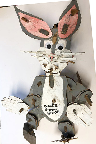 Brent Brown | BRB582 | Bugs Bunny, 2019 | Cardboard, Mixed Media, 31 x 35 x 7 in. at the Outsider Folk Art Gallery