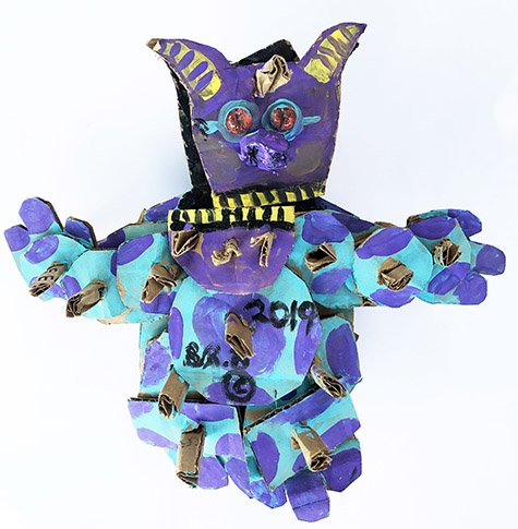 Brent Brown | BRB600 | Sol Gremlin, Jr., 2019 | 
	 Cardboard, Mixed Media, 10 x 12 x 5 in.  at the Outsider Folk Art Gallery
