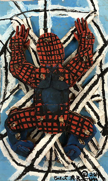 Brent Brown | BRB620 | Spiderman Moves, 2019 | Cardboard, Mixed Media | 28 x 27 x 7 in. at the Outsider Folk Art Gallery