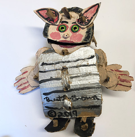 Brent Brown | BRB629 | Gelfling Triplet-Silver, 2019  | 
	 Cardboard, Mixed Media | 15 x 15 x 7 in. at the Outsider Folk Art Gallery