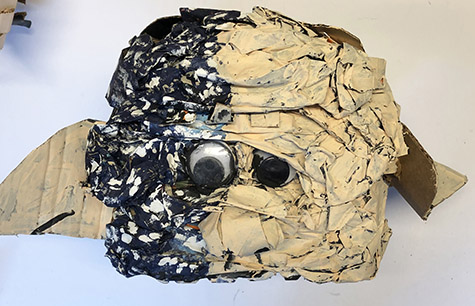 Brent Brown | BRB634 | Giant Gizmo Head, 2019 | 
	 Cardboard, Mixed Media | 16 x 11 x 14 in. at the Outsider Folk Art Gallery
