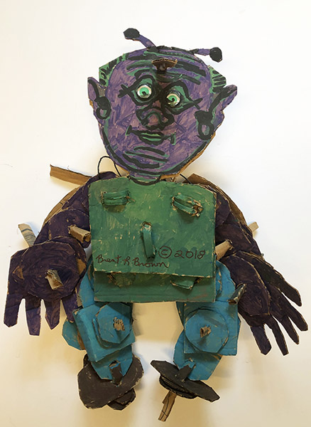 Brent Brown | BRB638 | Marv the Alien, 2019  | 
	 Cardboard, Mixed Media | 20 x 24 x 6 in. at the Outsider Folk Art Gallery