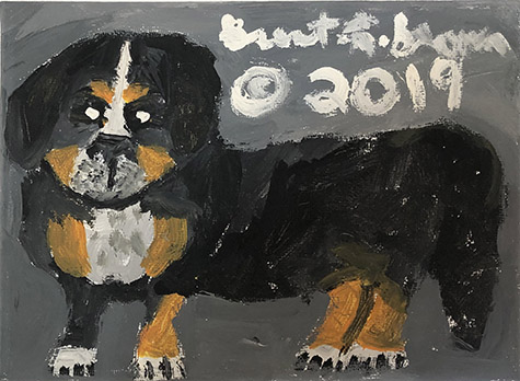 Brent Brown | BRB647 | Burmese Mountain Dog, 2019 | 
	 Paint on canvas | 5 x 7 x 1 1/2 in. at the Outsider Folk Art Gallery