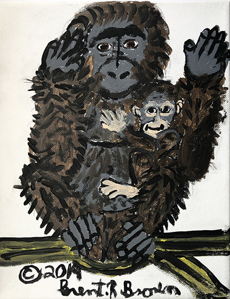 Brent Brown | BRB658 | Gorilla Mom and Baby, 2019 | 
	 Paint on canvas | 8 x 10 in. at the Outsider Folk Art Gallery