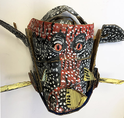 Brent Brown | BRB681 | Dragon Dan, 2019  | 
	 Cardboard, Mixed Media | 21 x 16 x 10 in. at the Outsider Folk Art Gallery