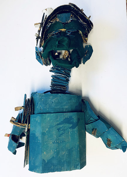 Brent Brown | BRB687 | Boris the Ogre Puppet, 2019  | 
	 Cardboard, Mixed Media | 14 x 12 x 6 in. at the Outsider Folk Art Gallery