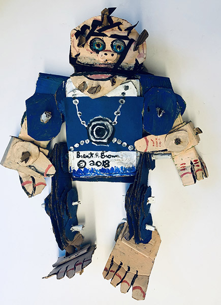 Brent Brown | BRB689 | Giant Feet Jerry, 2019  | 
	 Cardboard, Mixed Media | 22 x 26 x 9 in. at the Outsider Folk Art Gallery