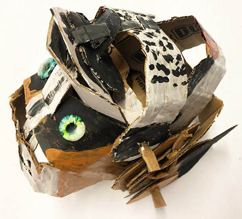 Brent Brown | BRB707 | Japanese Chin, 2019 | 
	 Cardboard, Mixed Media | 10 x 12 x 10 in. at the Outsider Folk Art Gallery
