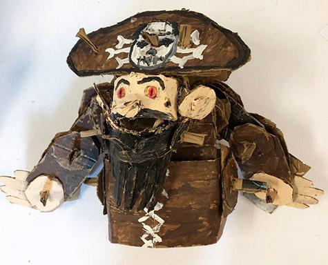 Brent Brown | BRB749 | Black Beard, 2020  | 
	 Cardboard, Mixed Media | 21 x 15 x 10 in. at the Outsider Folk Art Gallery