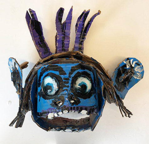 Brent Brown | BRB762 | Blue Turnip, 2020 | 
	 Cardboard, Mixed Media | 14 x 11 x 7 in. at the Outsider Folk Art Gallery