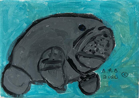 Brent Brown | BRB765 | Save the Manatee, 2020 | Paint on canvas | 7 x 5 in. at the Outsider Folk Art Gallery